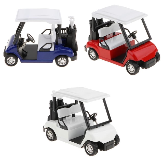 Carro de golf de aleación a escala 1:20 con mecanismo de retroceso y palos moldeados, juego divertido para niños. , 3 EN 1