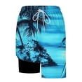 thumbnail image 4 of KIHOUT Men's Hawaiian Palm Print 2-in-1 Swim Trunks - 95% Polyester 5% Spandex, Drawstring Elastic Waist, Lined with Pockets for Beach, Pool and Summer Casual Wear, 4 of 6