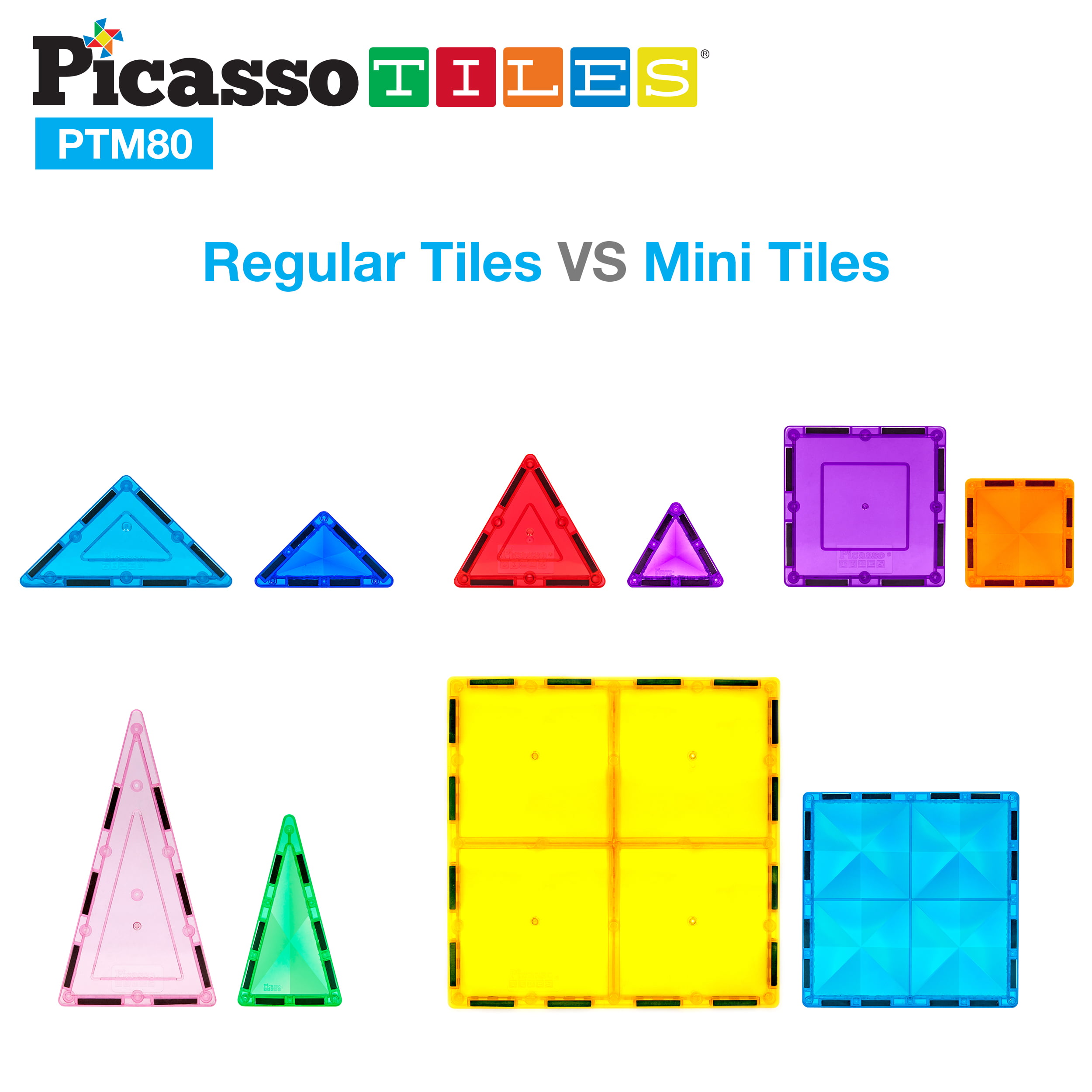 PicassoTiles 80 Piece Magnetic Building Block Mini Diamond Series Travel Size On-The-Go Magnet Construction Toy Set STEM Learning Kit Educational Playset Child Brain Development Stacking Blocks PTM80 