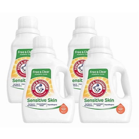 Arm & Hammer Liquid Laundry Detergent, 144.5 oz, Perfume and Dye Free, Case of 4 - Gentle and Effective Cleaning