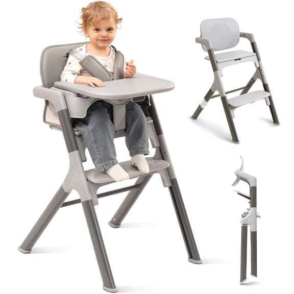 Babyeap 4in1 Convertible Baby High Chair, Transitions from Baby to Adult Stool, 8-Level Adjustable, Foldable, Removable Tray, Gray