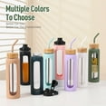 thumbnail image 5 of MUKOKO Glass Water Bottle, 32oz Sports Drinking Tumbler with Silicone Sleeve and Straw, 1 Cup 2 Lids, Olive, 5 of 7