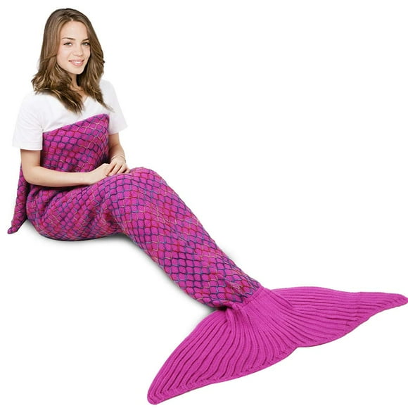 AmyHomie Couverture Queue de Sirène, Couverture Sirène Crochet pour Adultes Douce Toutes Saisons Couvertures de Sommeil Cadeau pour Adolescentes Femmes (Arc-en-Ciel, Adultes)