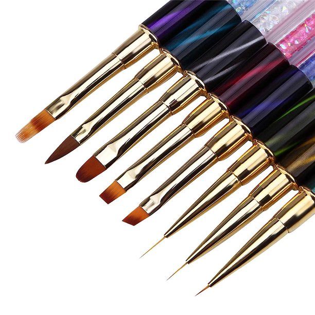 Combination 1 Juego de pinceles para uñas acrílicos profesionales, juego de pinceles para uñas de gel UV, punta francesa, aplicación de arte de uñas, pinceles de diseño, líneas de