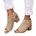 thumbnail image 3 of NOKIO Women Summer Solid Hook Loop Casual Hollow Out Open Toe Square Heels Comfortable Beach Shoes Sandals Shoes High Heel Fashion Sandal with Adjustable Ankle Strap, 3 of 7