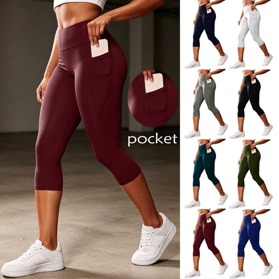 LIaqionyy Capri Leggings for Women High Waisted Yoga Workout Athletic Running Pants with Pockets Cropped Legging