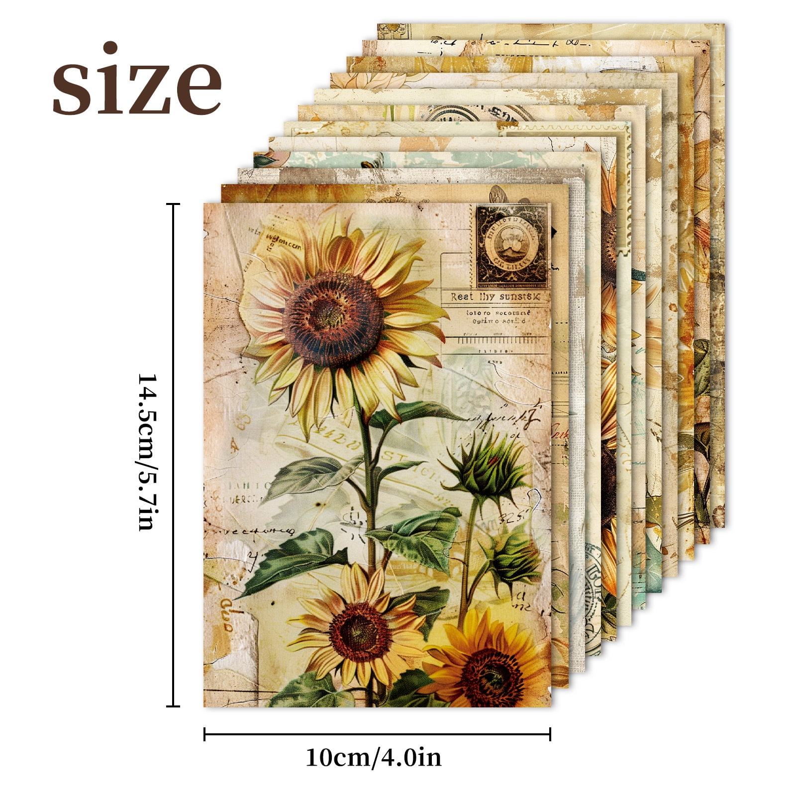 Romantic Sunflower Theme Scrapbook Paper - 12 Sheets Vintage Floral Background for DIY Crafts and Journals