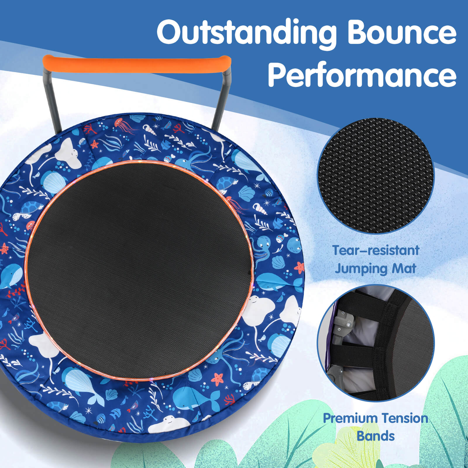 Infans 36" Foldable Kid Trampoline w/ 20 LED Lights Foam Handlebar Padded Safety Cover