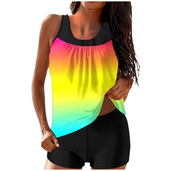 SELONE Women Swimsuits Tankini with Shorts Modest Swimwear High Waisted Color Block Bathing Suits 2 Piece Beachwear