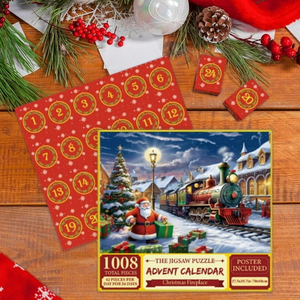 Rompecabezas de 1008 piezas Macarena Calendario de Adviento 2023 para Niños Trenes de Papá Noel rompecabezas de vacaciones