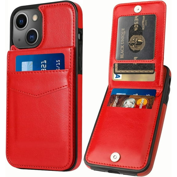 iPhone 14 Wallet Case with Credit Card Holder for Women Men PU Leather Wallet Case for iPhone 14 Case 6.1 inch (Red)