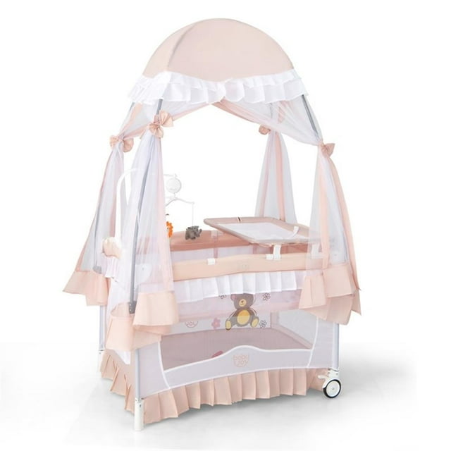 Pemberly Row Portable Baby Crib Cradle Bassinet Changing Pad Mosquito Net