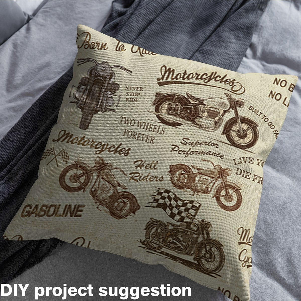 Homewish Retro Motorcycle Fabric by the Yard 1 Yard,Extreme Sport Theme Home Decor Fabric by the Yard,Beige Dirt Bike Sewing Fabric For Boys Teens,Breathable Home Decor