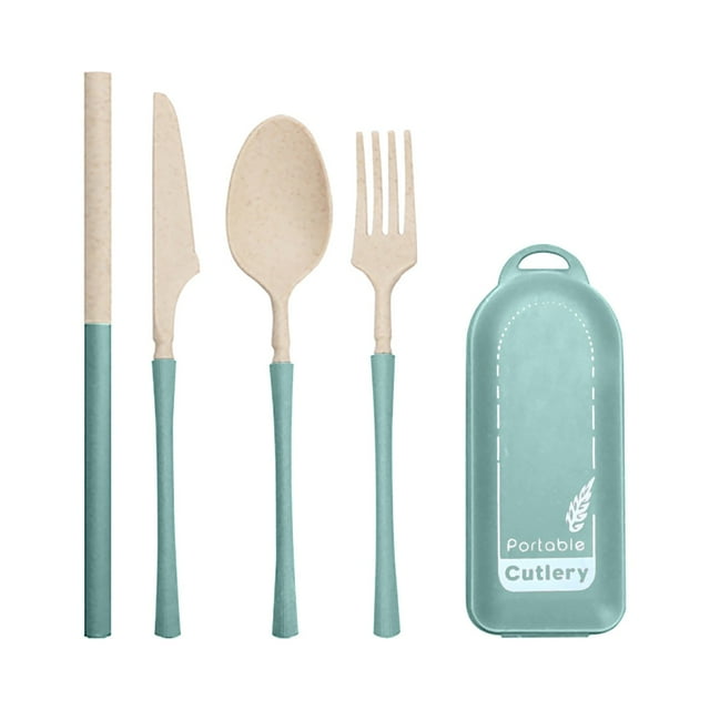COM1950s Spoons and Forks Set, Reusable Straws with Case, Travel Utensil Set with Case, Whea-T Straw Reusable Spoon Straw Forks Tableware, Portable Cutlery Travel Picnic Camping or Daily Use