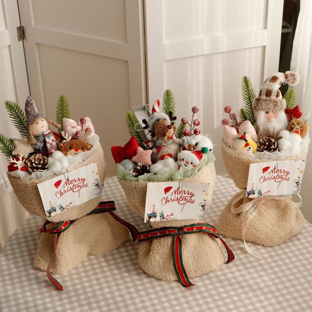 Ramo de Muñecos de Papá Noel con Luces Led y Bolsa de Regalo, Adorno Decorativo Festivo.
