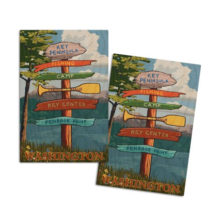

Key Peninsula Washington Destination Signpost (4x6 Birch Wood Postcards 2-Pack Stationary Rustic Home Wall Decor)