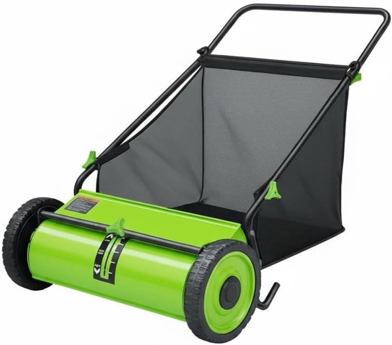 Riedhoff 26" Push Lawn Sweeper,4 Spinning Brushes, 7 Cu. Ft Capacity Collection Bag, Adjustable Height, Light Green