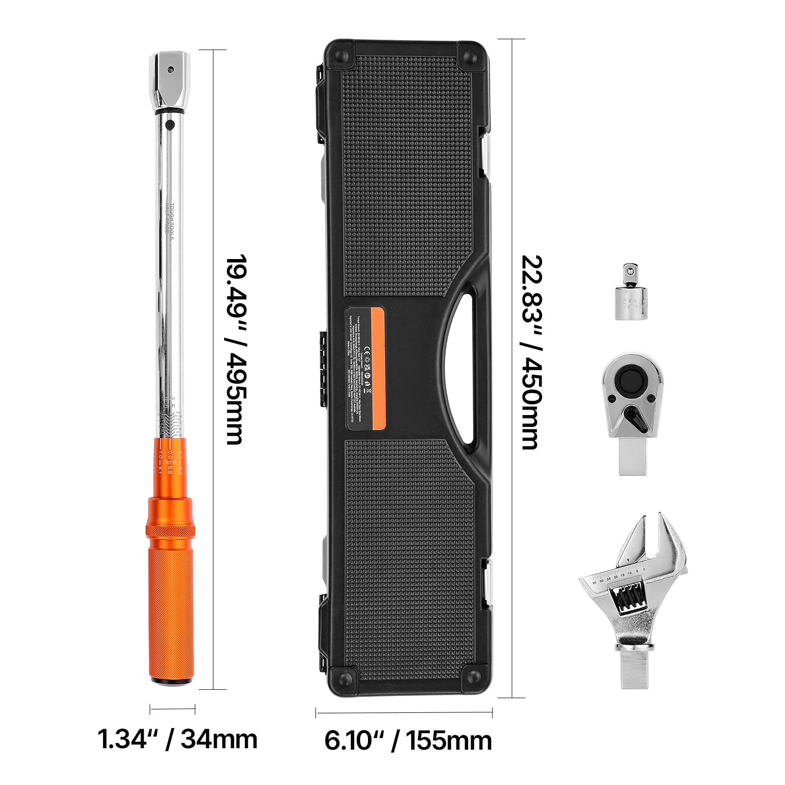 KFFKFF Adjustable Click Torque Wrench, 1/2 Inch Drive, 20-160 lbf-ft/27.1-216.8 N.m, Dual-Direction with Dual Range Scales, 72-Tooth Design, ±2% Accuracy, Includes Adapter, Interchangeable Jaw