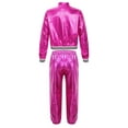 thumbnail image 2 of YiZYiF Boys Girls Jazz Hip Hop Dance Costume 2 Piece Set Metallic Shiny Bomber Jacket and Sweatpants Rose 8, 2 of 7