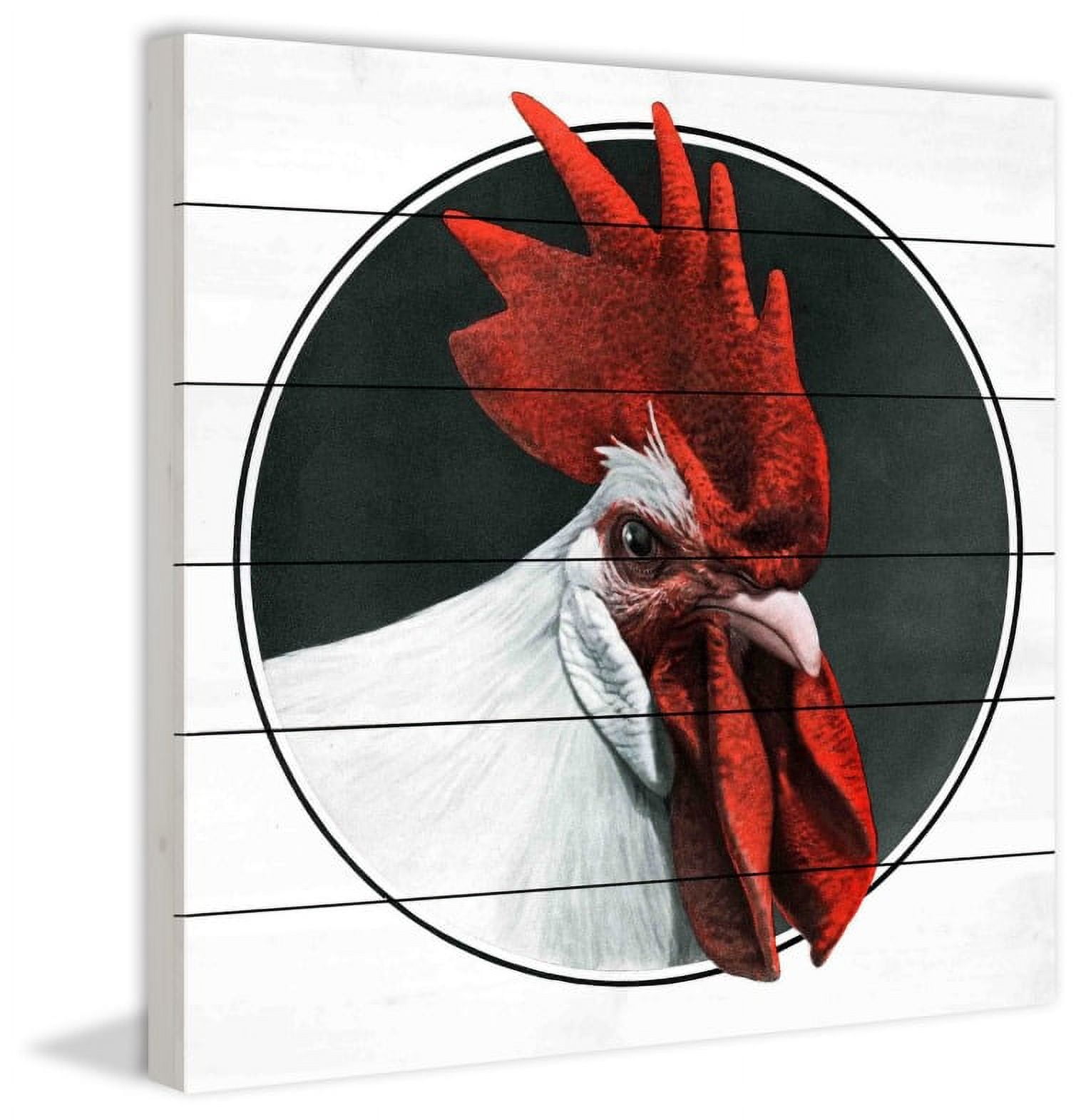 "Journal Rooster" Painting Print on White Wood