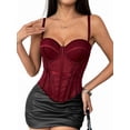 thumbnail image 3 of Corset Tops for Women Going Out Bustier Top Sleeveless Adjustable Straps Tops with Back Hooks Wine Red S, 3 of 9