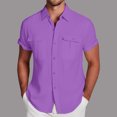 thumbnail image 2 of Cotton Linen Shirts for Men Summer Short Sleeve Button Down Collared Lightweight Business Casual Formal Work Shirts, 2 of 6