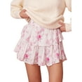 thumbnail image 2 of Musuos Womens Summer Tiered Ruffled Short Skirts Pink Floral Print Elastic Waist Cute Flowy Mini Skirts, 2 of 6