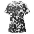 thumbnail image 4 of Wycnly Womens Tops Dressy Casual Sexy Lace Patchwork Lightweight Comfy Basic Fit Pullover Tshirts Summer Short Sleeve Round Neck Tops Feather Print Blouse Black s, 4 of 5