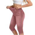 thumbnail image 2 of ZQUUVOU Capri Jeans for Women Pull On Jeggings High Elastic Breathable Tummy Control Yoga Pants Capri Leggings with Pockets Coffee, 2 of 5