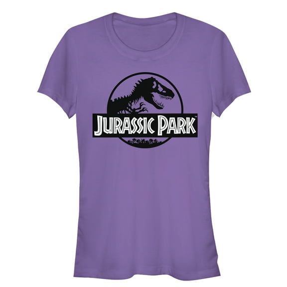 Junior's Jurassic Park Black and White Logo Graphic Tee Purple X Large
