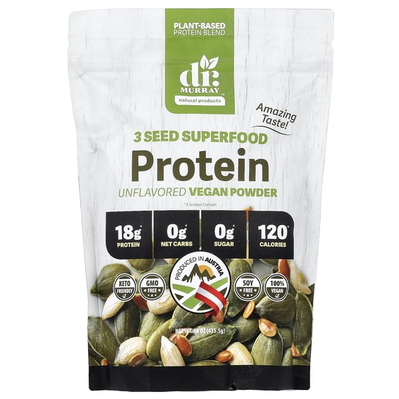 Dr. Murray's Super Foods, 3 Seed Protein Powder, Pumpkin Flax Sunflower, Unflavored, 16 oz (453.5 g)
