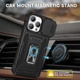 thumbnail image 6 of for iPhone 15 Pro Max Case, with Slide Camera Cover & Built-in Rotating Kickstand Ring & Front Glass Screen Protector Phone Case for iPhone 15 Pro Max 6.7 inch, Black, 6 of 11