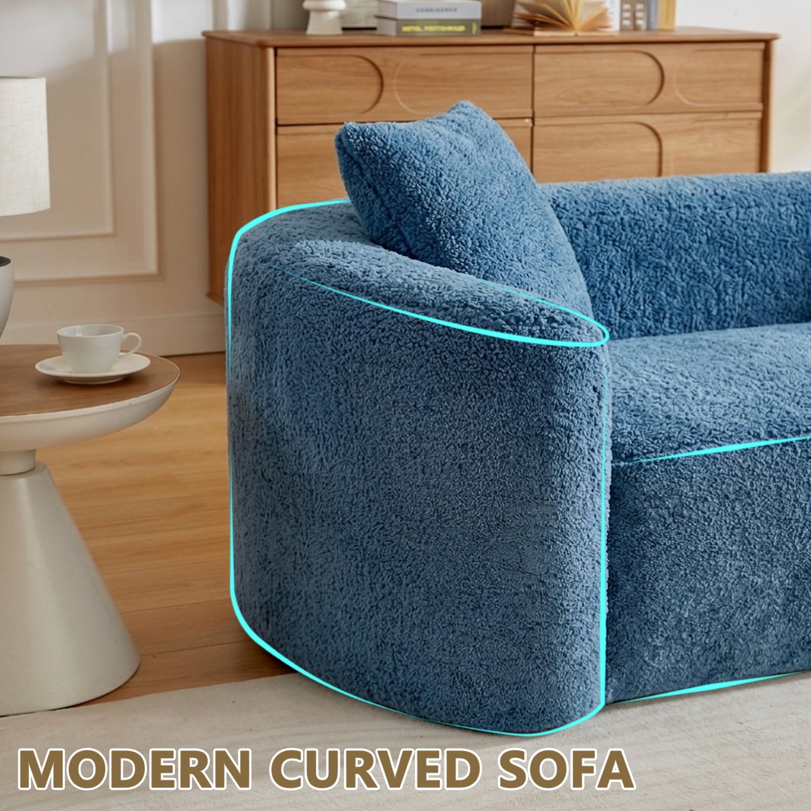 93" Curved Chenille Cloud Couch, No Assembly Boneless Compression Sofa with 28" Deep Seat and 4 Throw Pillows, 4 Seater for Living Room