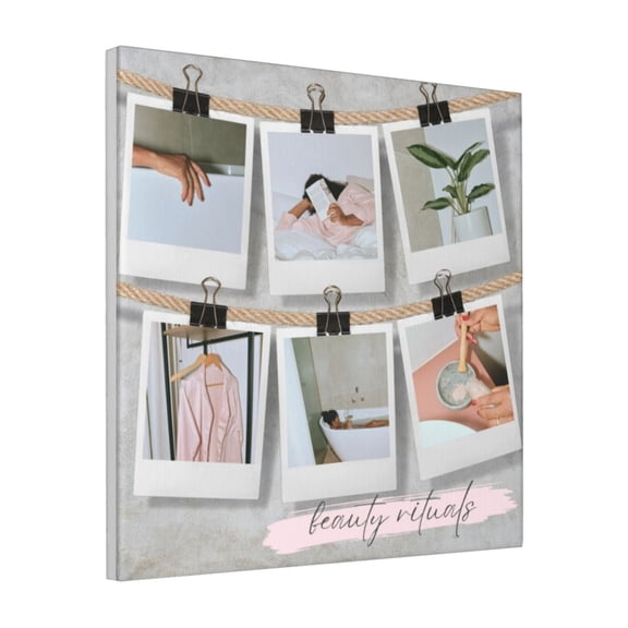 Custom Canvas Prints Light Pink Beauty Personalized Photo Image Collage DIY Framed Kit Wall Art Picture Room Decor 18x18 inch