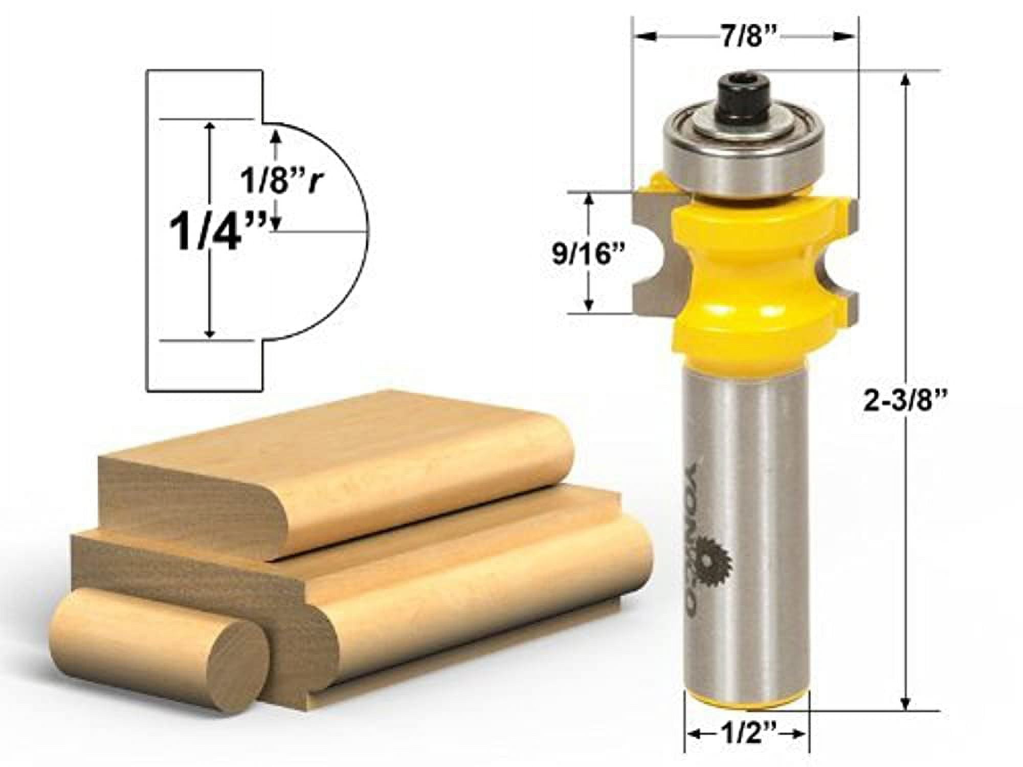 Yonico 5 Bit Bullnose Router Bit Set C3 Carbide 1/2" Shank- 13515