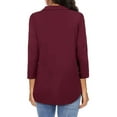thumbnail image 3 of Nlife Women V Neck 3/4 Sleeve Solid Color Pleated Blouse, 3 of 7