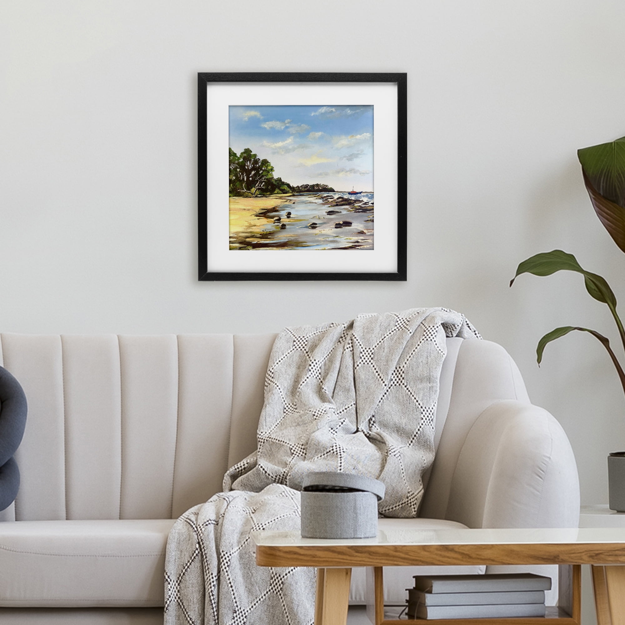 Low Tide Seascape Black Framed Print Under Glass, design by Patricia Reynolds