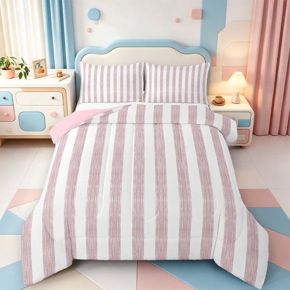 Erosebridal Aesthetic Abstract Stripes Full Size Comforter Sets,Modern Lines Bedding Comforter Set,Pink Reversible,3pcs,1 Comforter and 2 Pillowcases