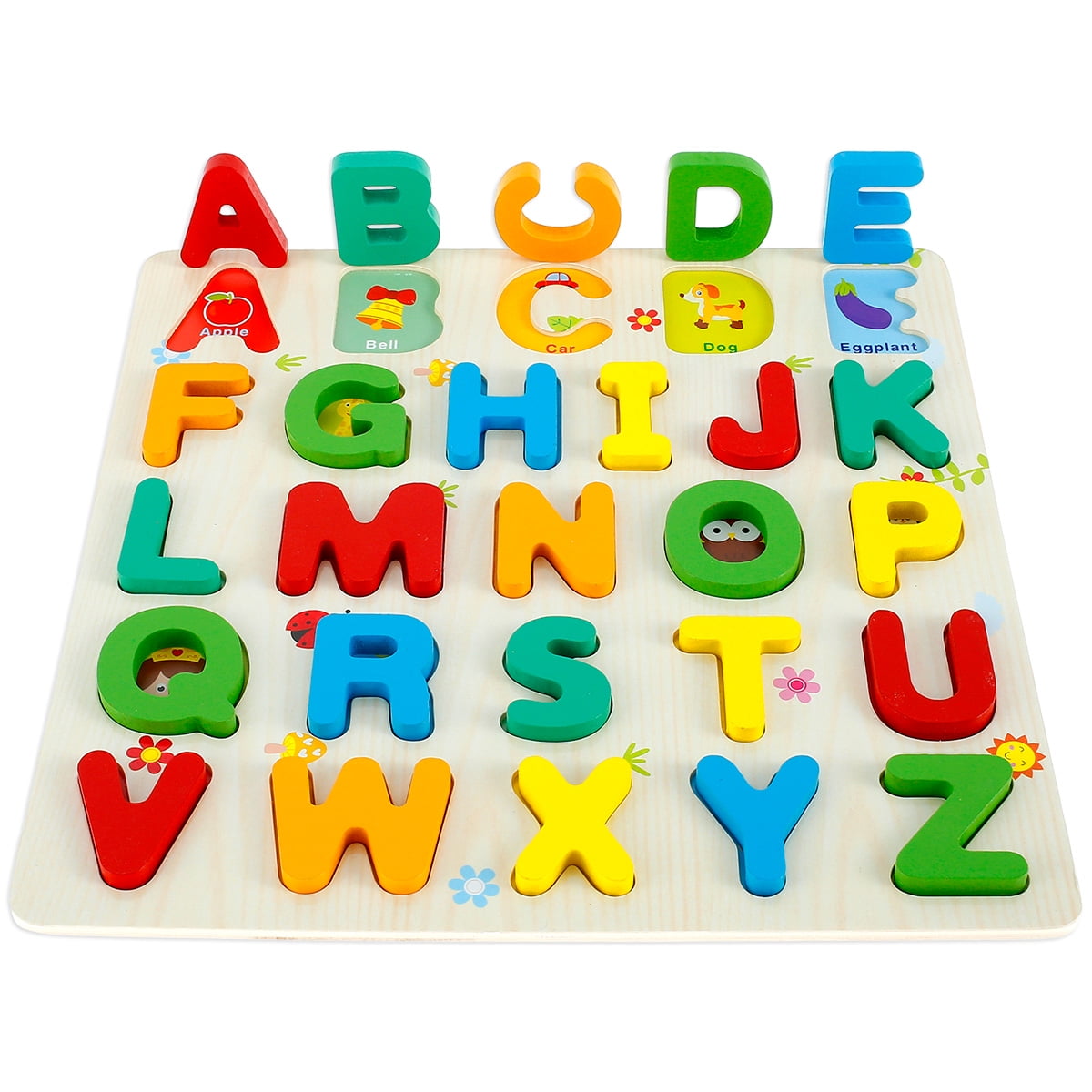 Gpoty Wooden Alphabet Puzzles Wooden Upper Case Letter and Number Learning Board Toy Early Educational Learning Toys for Kids