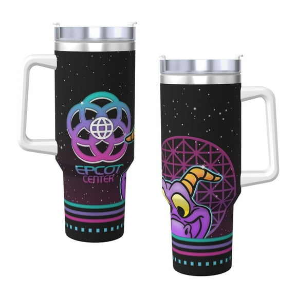80'S Glow Figment 40 Oz Tumbler With Handle And Straw Double Wall Stainless Steel Sublimation Tumbler With Handle Leakproof,Bpa-Free,Keep Cold Hours