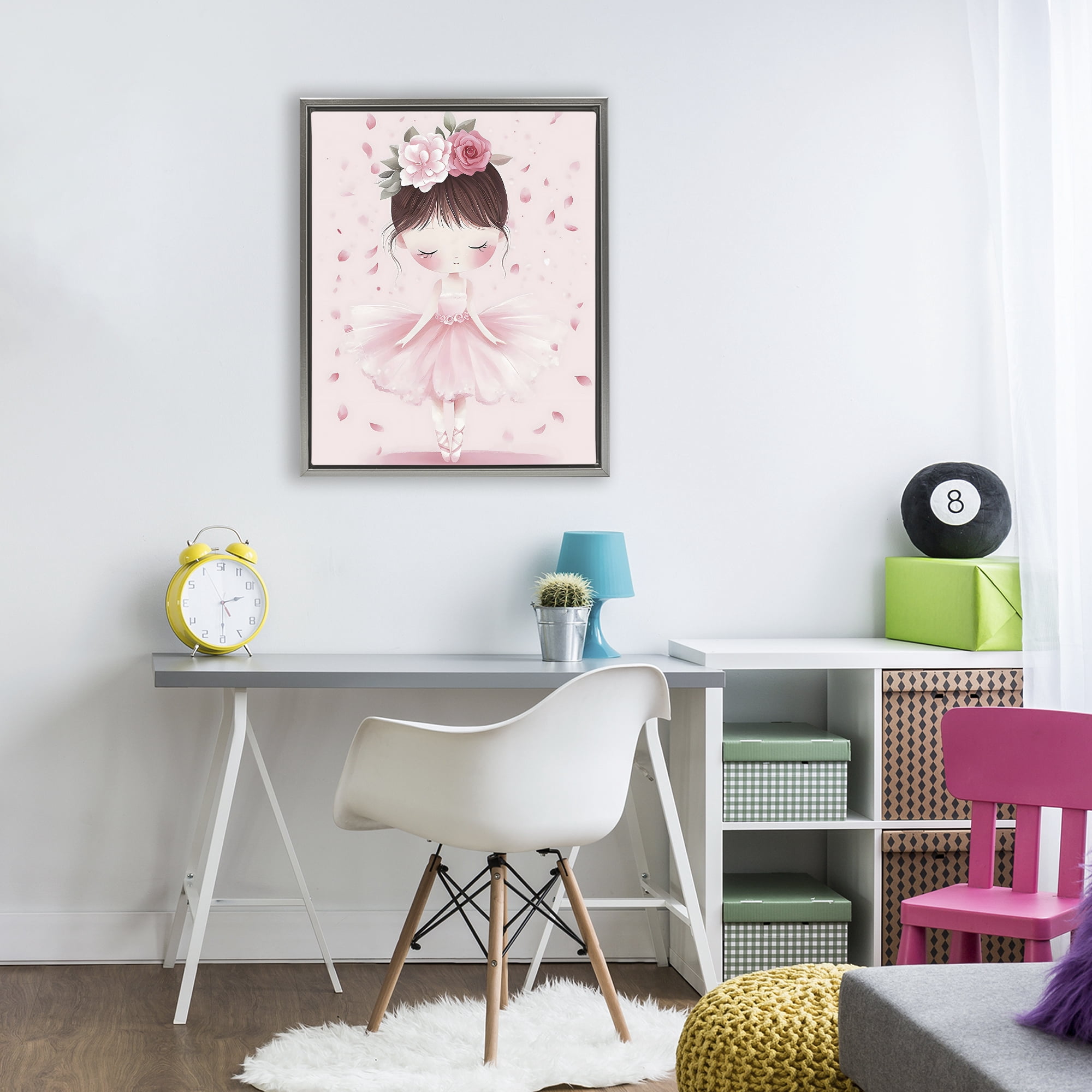 Stupell Industries Ballerina With Floral Headdress Gray Framed Floater Canvas Wall Art, design by Creative Studio