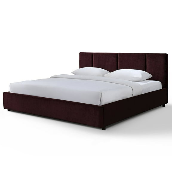 Omax Decor Venice Upholstered Platform King Bed in Burgundy Fabric