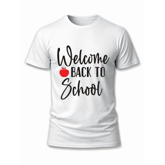 Greenink Minimal Dot Accent Welcome Back To School Crew Neck T-Shirt, Unisex Soft Breathable Tee Casual School Essential Daily Outfit