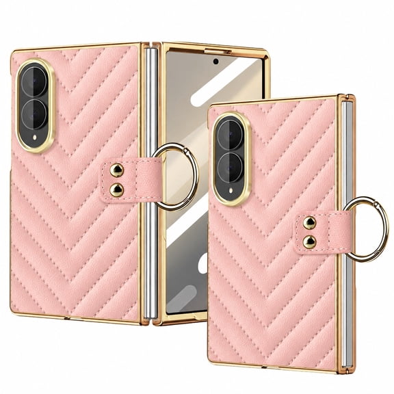 for Samsung Galaxy Z Fold 8 PU Leather Case with Ring Holder, ‌Built in Screen Protector Slim Fit Shockproof Protectiove Case Women Girls Cover for Samsung Galaxy Z Fold 8, Pink