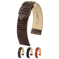 Hirsch Lizard Leather Watch Strap - Brown - M - 16mm - Gold Buckle
