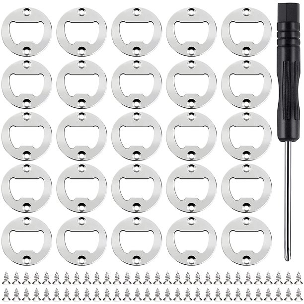 Juego de 25 abridores de botellas para bricolaje Kits de inserción, insertos a prueba de óxido + 50 tornillos + destornillador, accesorios de hardware de cerveza de metal para molde de resina (plata