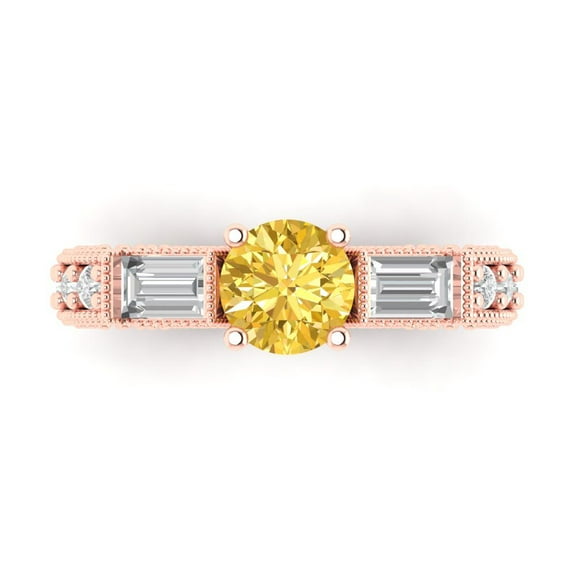 Three-Stone Engagement Ring for Women - 2.33ct Simulated Yellow Diamond in 14K Rose Gold Promise Ring