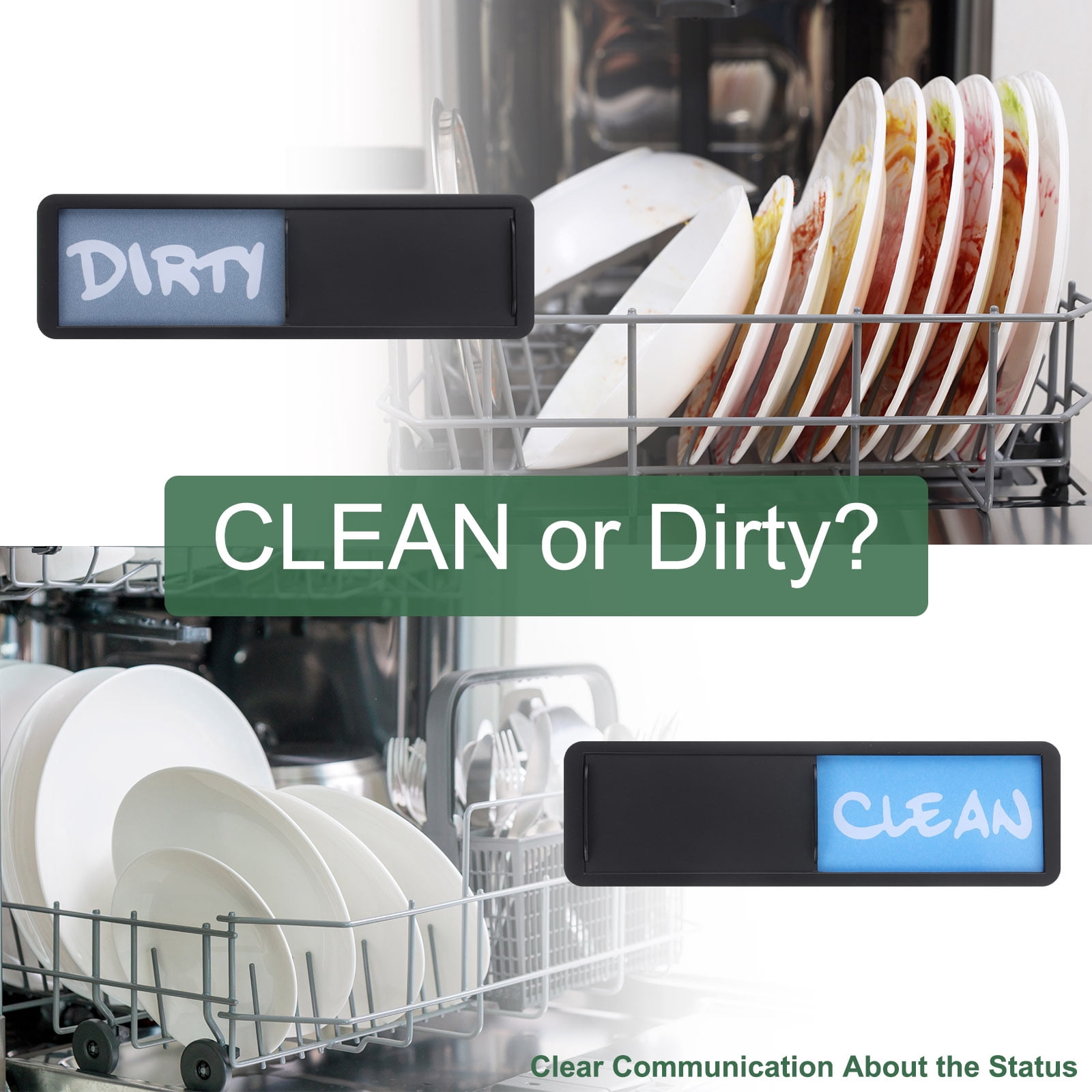 Unique Bargains Dishwasher Magnet Clean Dirty Sign Blue/Gray Sign Black