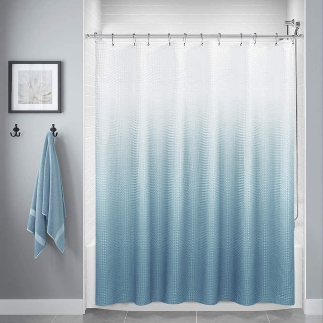 SHTUUYINGGBlue Rideaux de Douche pour Salle de Bain, Rideaux de Douche en Polyester pour Salle de Bain, Doublure de Rideau de Douche Imperméable avec 12 Crochets, Lavable à la Machine (72 x 72 Pouces, Bleu Gris)