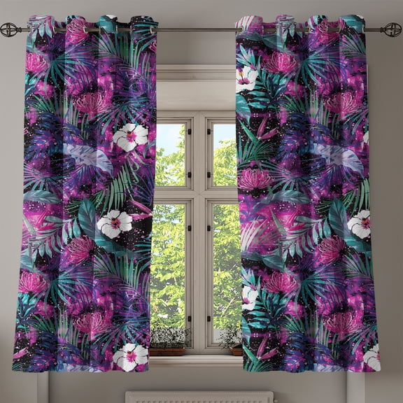 Ambesonne Floral Grommet Curtain, Cosmos Universe Bloom Starry, 50"x63", Fuchsia Purple Teal